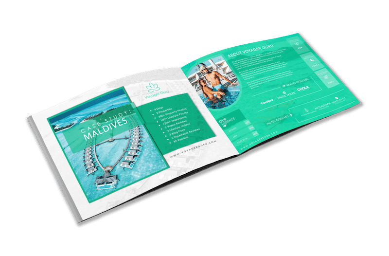 Inside spread of the Voyager Guru media kit