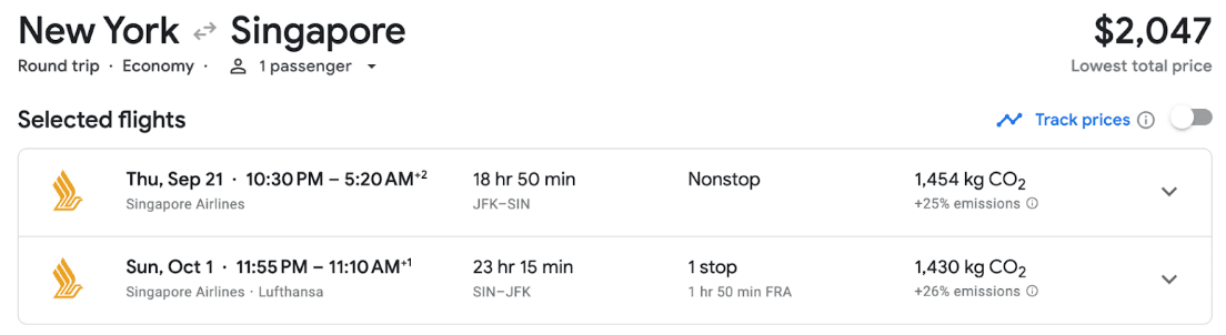 nyc to sin flight